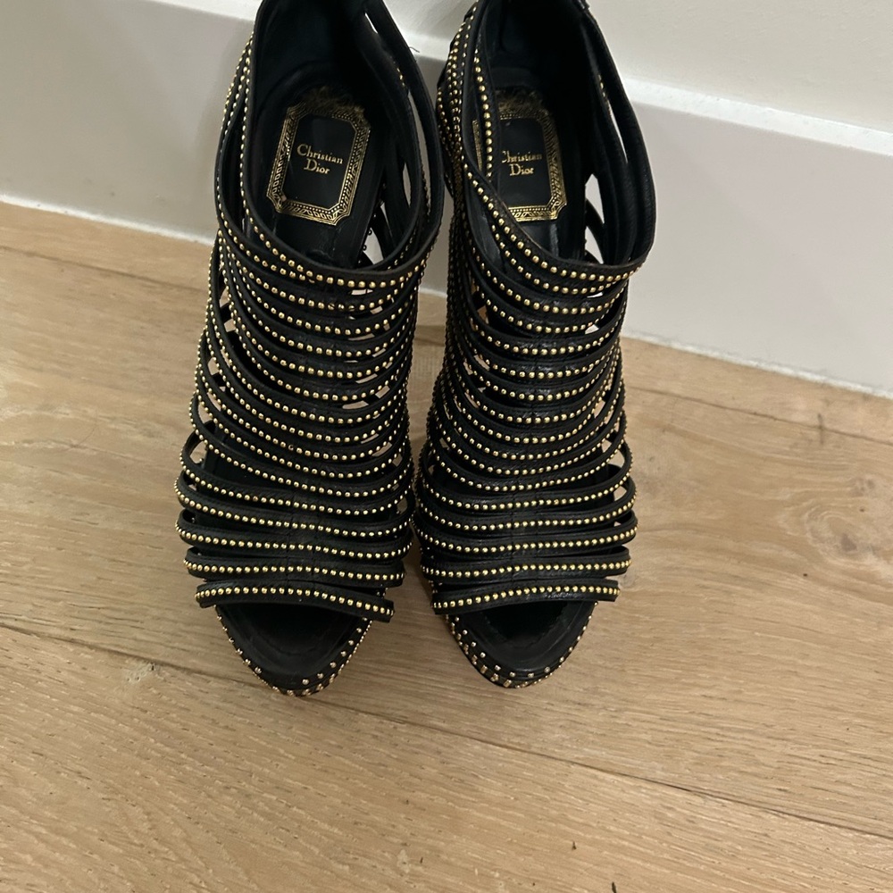 Dior Black Stiletto Heels with Gold Studded Straps